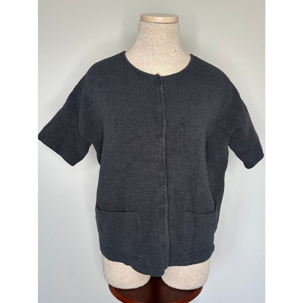 Eileen Fisher Women's Silk Blend Organic Cotton Short Sleeve Snap Cardigan XS